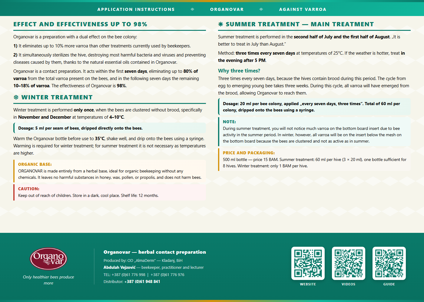 Organovar brochure — application instructions